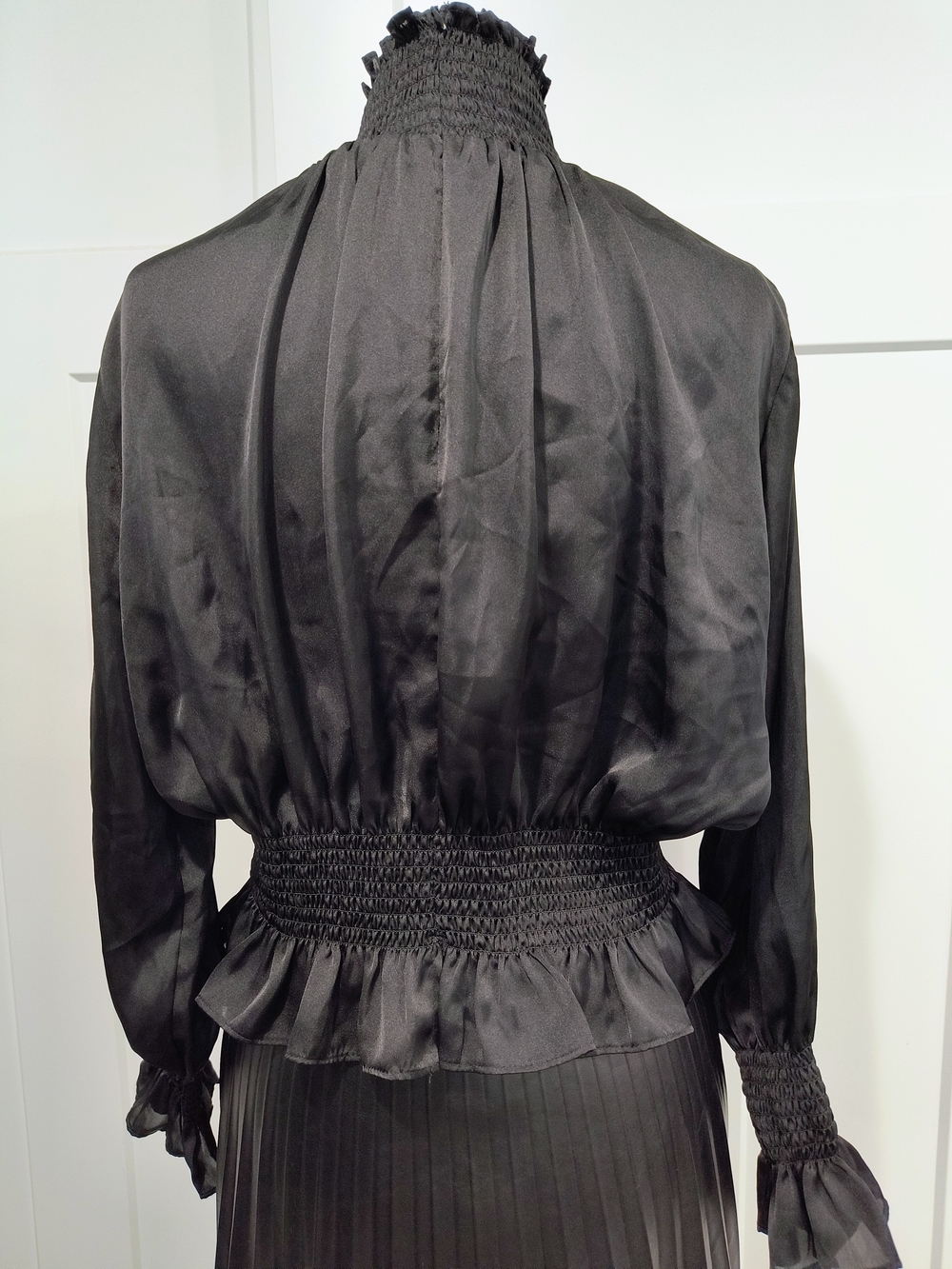 Shinestar Black High-Neck Long Sleeve Smocked Dress - Picture 3 of 6
